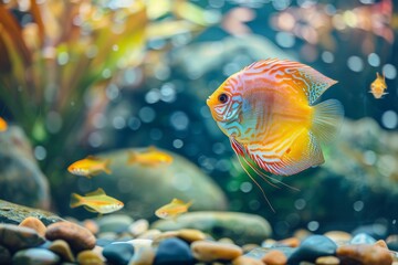 Obraz premium Exotic fish swimming in a decorative aquarium tank