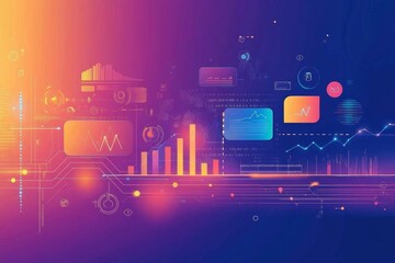 Abstract Futuristic Data Visualization with Colorful Charts and Graphs