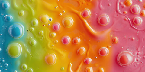 Vibrant Colorful Abstract Background with Bubbles and Swirls in Blue, Yellow, Green, Orange, and Pink Shades for Artistic and Creative Design Purposes