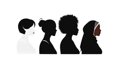 Silhouettes of women of different ethnicity on a white background