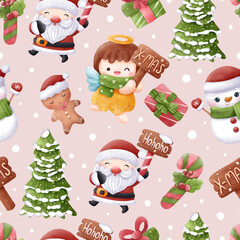 Joyful Winter and Christmas Seamless Pattern