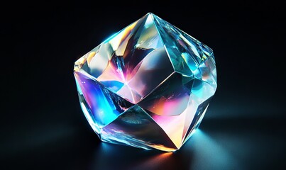 Iridescent Crystal Prism with Glass Texture in Isometric View AI generated illustration