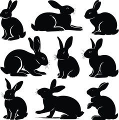 Fototapeta premium Rabbit silhouette vector black and white illustration on a white background