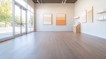 Obraz premium Modern and Vibrant Commercial Space with Stylish Decor and Natural Light Illumination