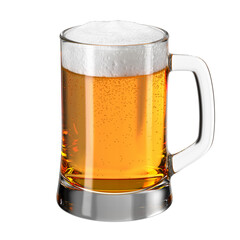 Mug with beer on the isolated transparent background. Bar theme. Alcoholic drink. 3d rendering.