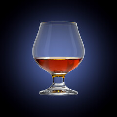 Cognac on accent gradient background. Bar theme. Snifter glass. Alcoholic drink. 3d rendering.