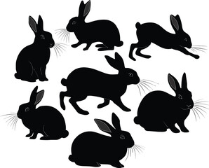 Fototapeta premium Rabbit silhouette vector black and white illustration on a white background