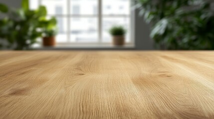 Tranquil Minimalist Workspace with Sustainable Wooden Desk Surface in Modern Office Setting