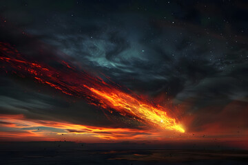 Fototapeta premium dramatic meteor shower: fiery asteroid igniting the night sky. generative ai
