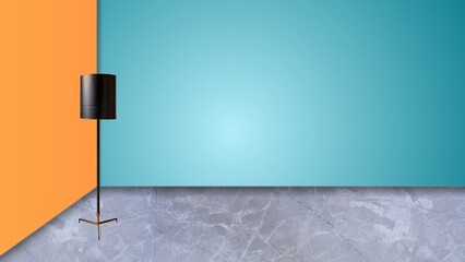 Bule And Orange colour Minimalist Interior with Floor Lamp and Empty Walls