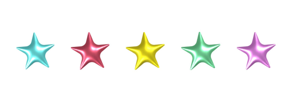Set of glossy stars. Collection of realistic stars in different colors. Realistic vector New Year and Christmas design. Elements for celebration