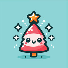 Vector cute fir tree with snow cap, perfect for Christmas celebrations