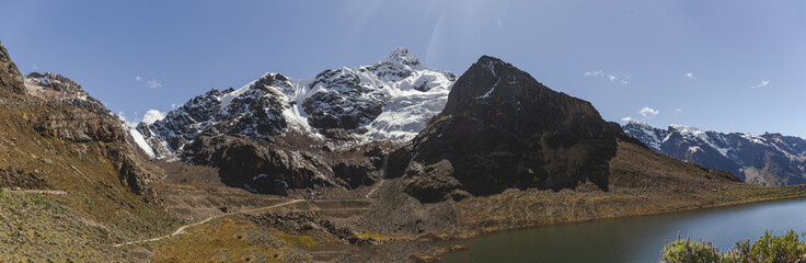 Panoramic view of the Cancaraca lagoon (Kamkaraqaa) located in Chacas, province of Asuncion, Ancash - Peru.