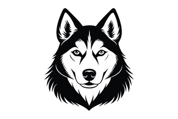 Siberian Husky head silhouette art illustration