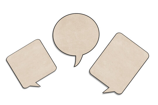 Round and two rectangular paper chat bubbles on transparent background. To insert any symbols and words for communication concepts.