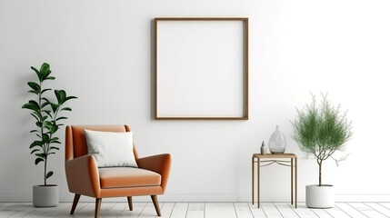 Luxurious Minimalist composition of elegant living room space with white boucle armchair