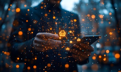 Customer journey concept. Businessman use smartphones with virtual customer journey icons, and journey evaluations to boost satisfaction, encourage repeat business, and drive revenue growth,


