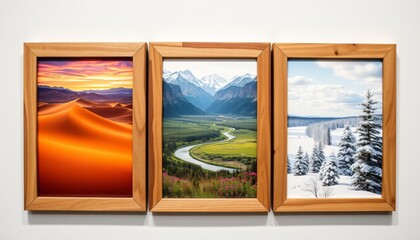 The frames are rustic made from reclaimed wood, enhancing the natural feel of the artwork.