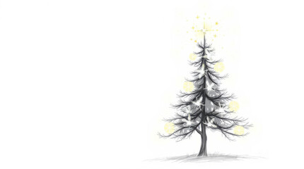 Minimalist Watercolor Pine Tree with Subtle Accents on a White Background
