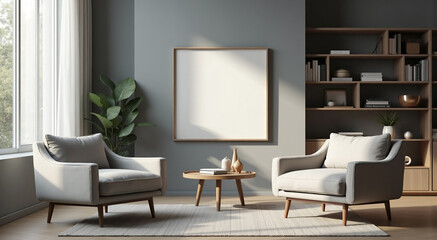 Fototapeta premium modern living room japanese , with Square Mock-Up, Armchairs