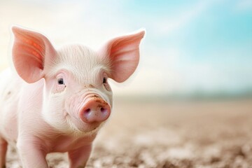 Fototapeta premium farm animal sanctuary, piglets playing in mud under warm sun in picturesque barnyard with farm animals