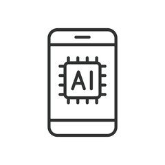 Phone AI, icon in line design. Phone, AI, technology, smart, mobile, communication, innovation on white background vector. Phone AI editable stroke icon