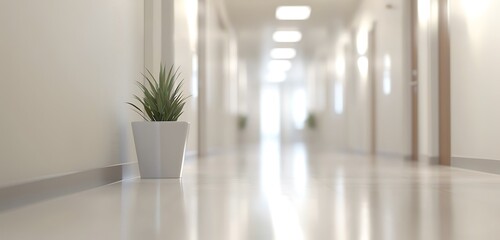 Hospital white elegant long corridor ground view.