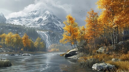 Obraz premium A beautiful mountain landscape with a lake in the foreground