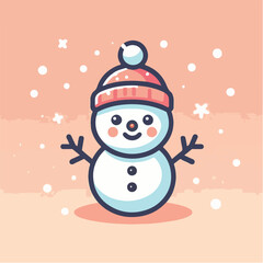 Vector happy snowman facing forward with his red hat
