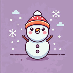 Vector snowman with his red hat in flatdesign