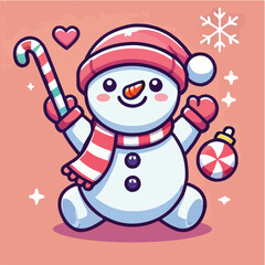Vector snowman with his red hat in flatdesign