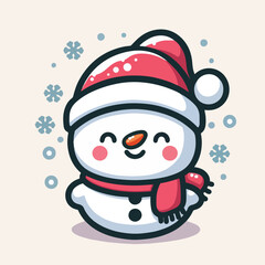 Vector snowman with his red hat in flatdesign