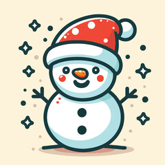 Vector snowman with his red hat in flatdesign