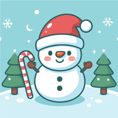 Vector snowman with his red hat in flatdesign