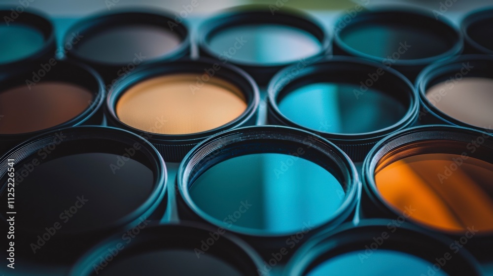 Poster diverse camera filters in a photography studio a close-up showcase of creative visual art exploratio