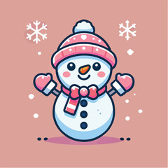 Vector snowman with his red hat in flatdesign