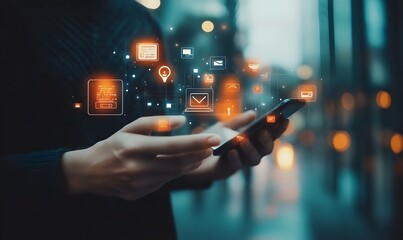 Customer journey concept. Businessman use smartphones with virtual customer journey icons, and journey evaluations to boost satisfaction, encourage repeat business, and drive revenue growth,


