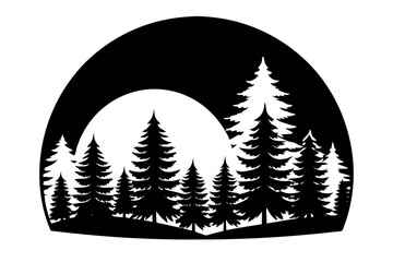 Sunset Over Forest: Tranquil Nature Landscape Illustration