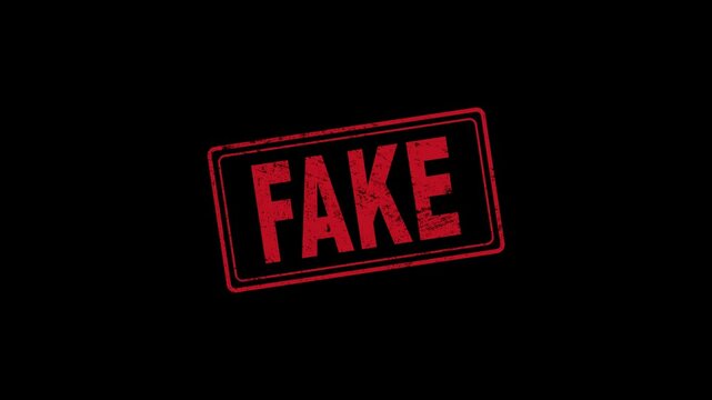 Stamp fake icon on black background. creative 4k footage for your video project.