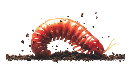 Caterpillar on soil, white isolate background