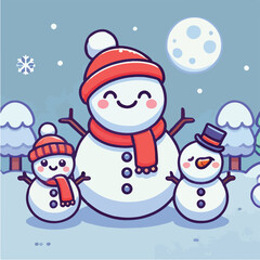 Vector snowman with a cute and simple hat