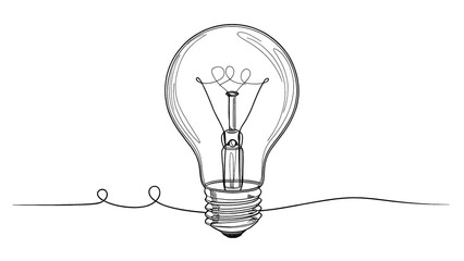 Light Bulb Line Art: Transparent PNG, Isolated Outline, Editable Vector - Perfect for Creativity, Innovation, and Inspiration Concepts in High-Quality Graphic Design and Downloadable Formats