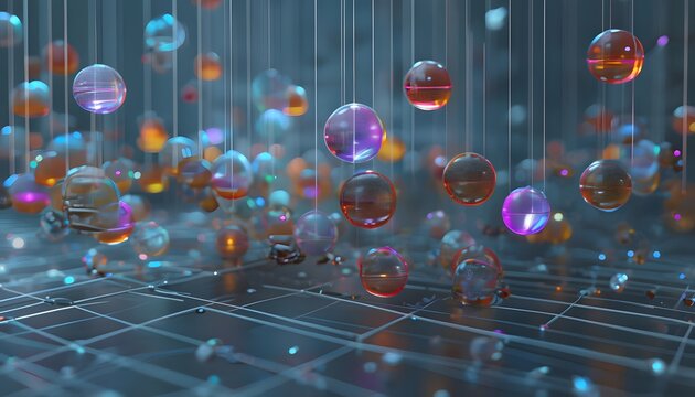 3D Scatter Plot with Colorful Floating Spheres Suspended in Mid-Air (Faint Glow)