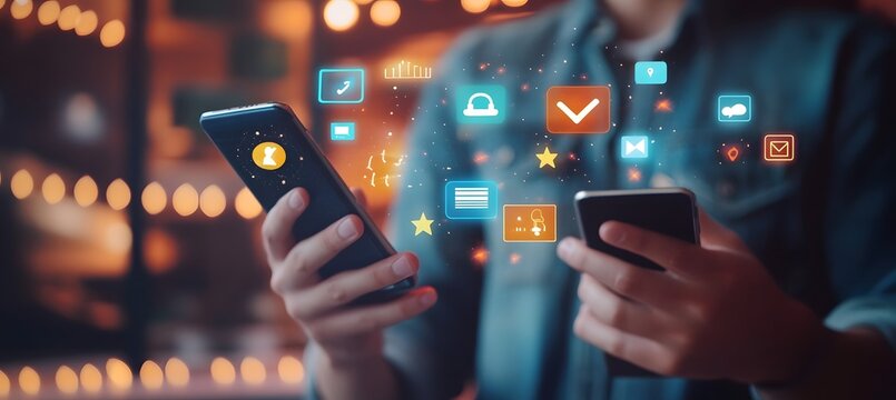 Customer journey concept. Businessman use smartphones with virtual customer journey icons, and journey evaluations to boost satisfaction, encourage repeat business, and drive revenue growth,


