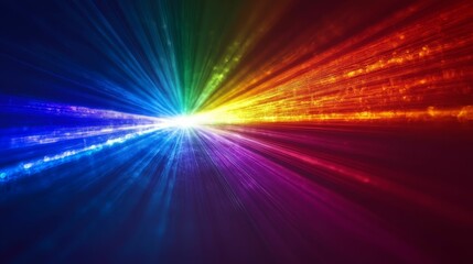 Fototapeta premium Radiant colorful beams converge, bright center.