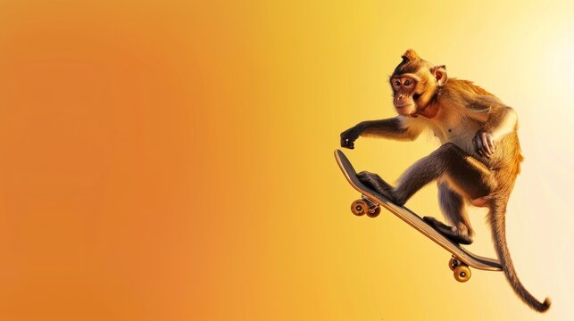 monkey playing skateboard on gradient background edge