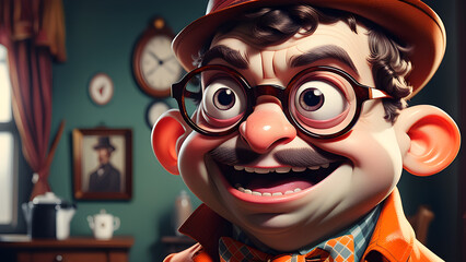 Quirky cartoon character with glasses and expressive emotions