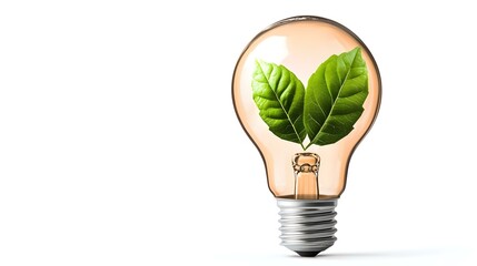 Green Energy: A single light bulb with two green leaves inside, symbolizing a sustainable and eco-friendly approach to energy.  