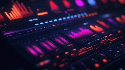 Obraz premium Glowing digital interface displays data charts.