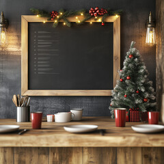 Office Break Room with Christmas Chalkboard Menu and Decorations